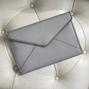Rebecca Minkoff Leo Envelope Clutch – Light Gray Textured Leather | LIKE NEW